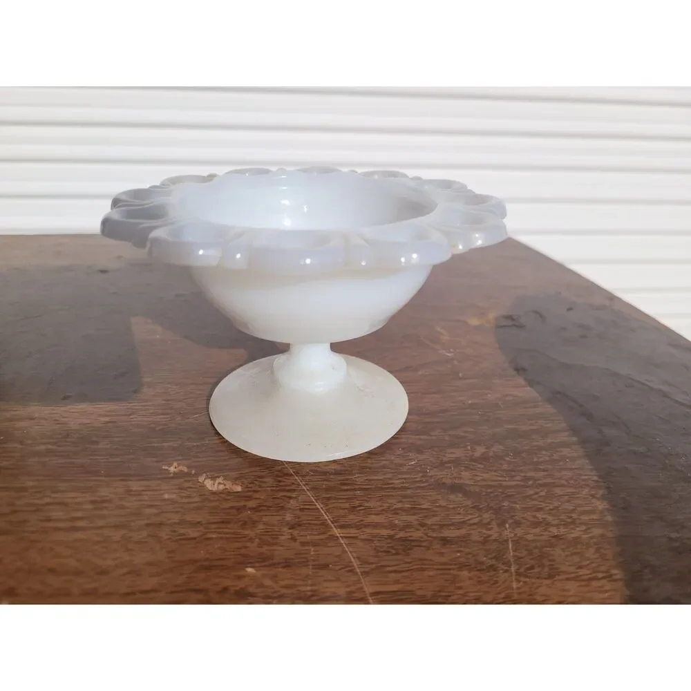 Vintage Opaque White Milk Glass Candy Dish & Tapered Nesting Bowl Set